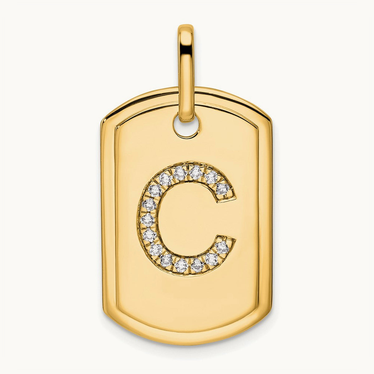 Diamond Dog Tag Charm — 14K Yellow Gold, C