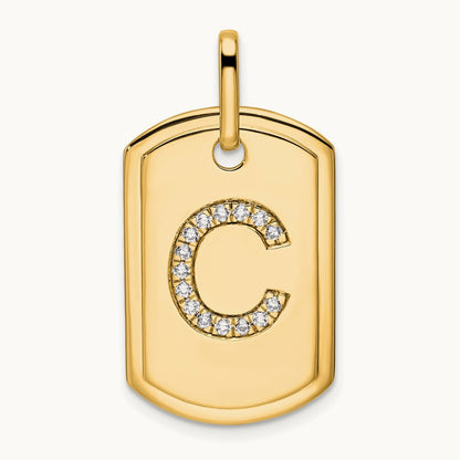 Diamond Dog Tag Charm — 14K Yellow Gold, C