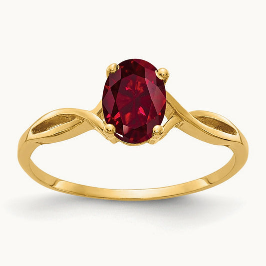 7x5mm Oval Created Ruby ring, 14K