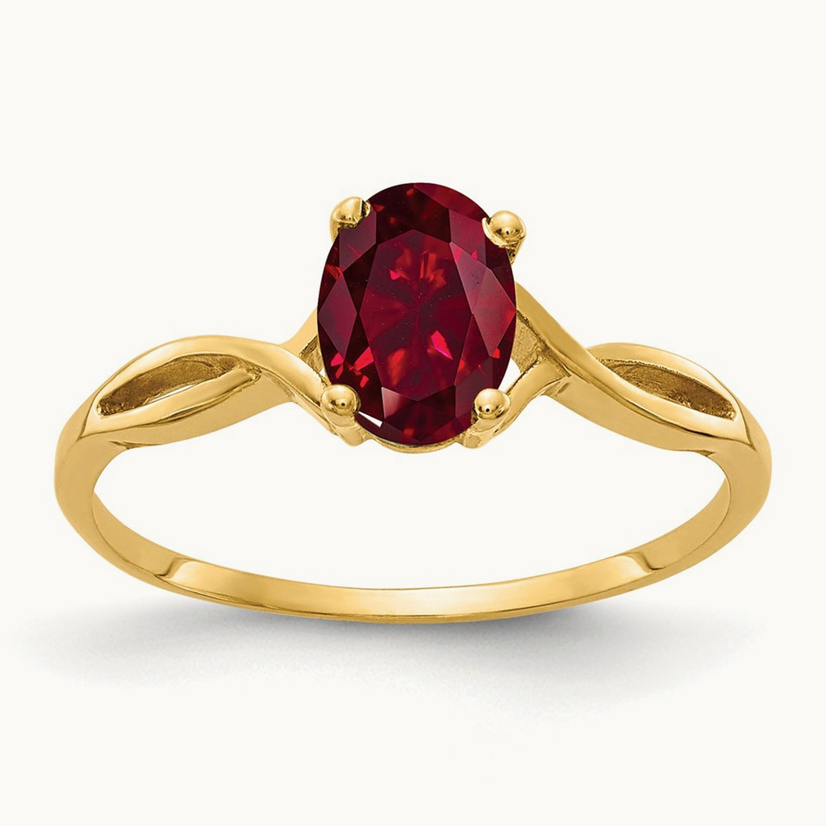 7x5mm Oval Created Ruby ring, 14K