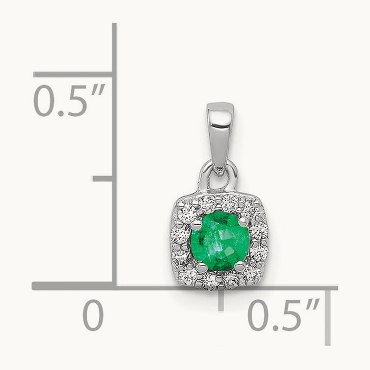 Diamond and .20 Emerald Square Halo Pendant, 14K White Gold