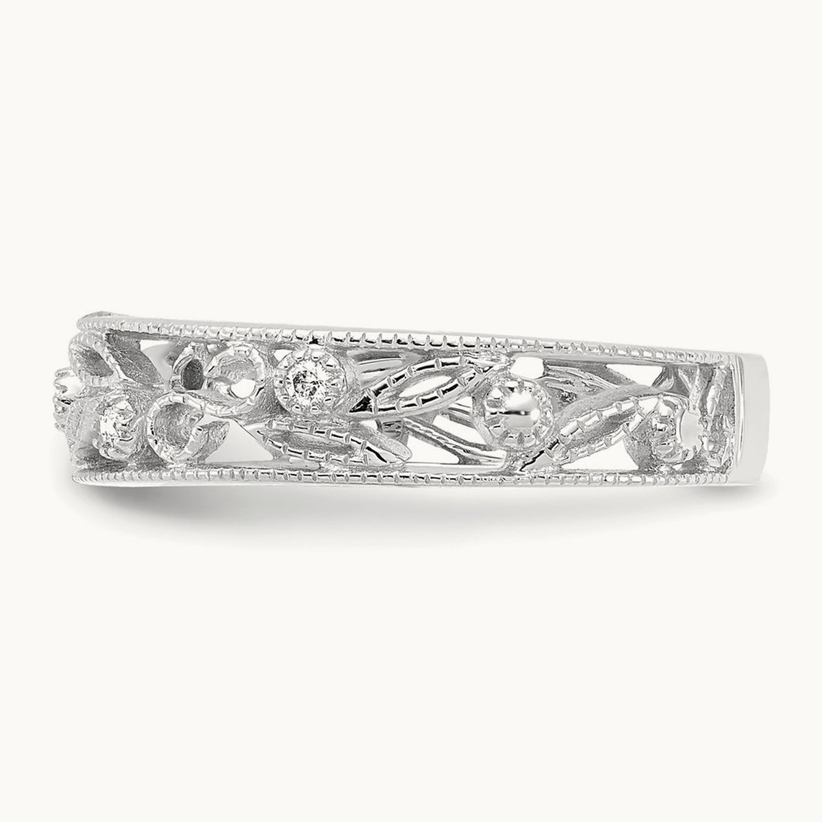 Flower Vine Design Diamond Ring — 14K White Gold, 6