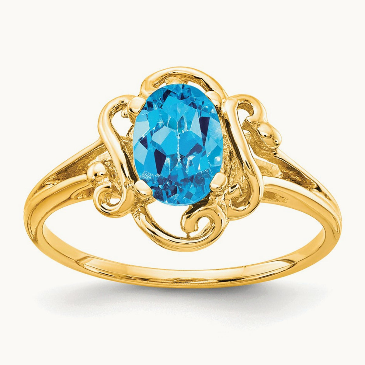7x5mm Oval Blue Topaz ring, 14K