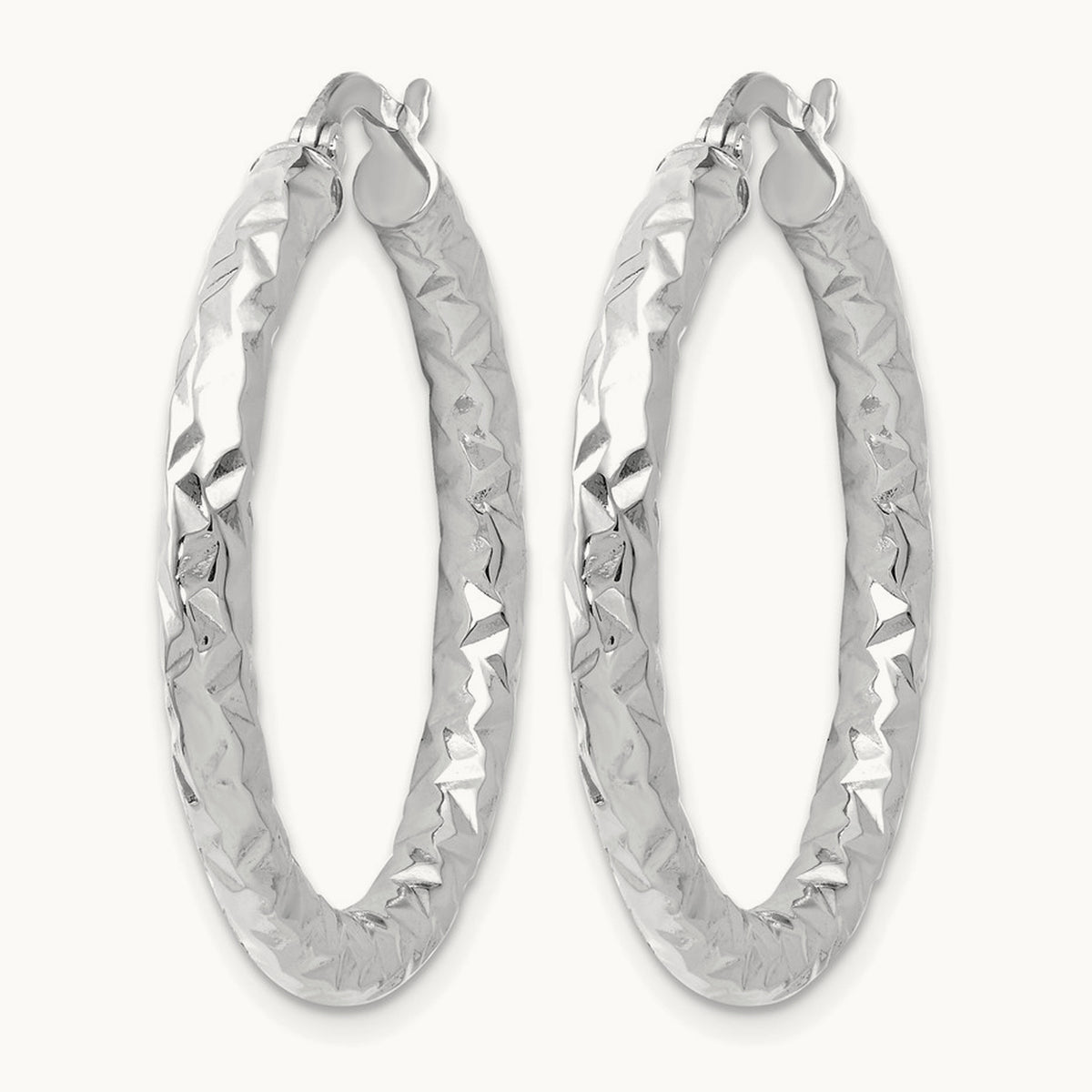 ForeverLite Polished and Textured Hoop Earrings — Leslie's — 10K White Gold, 24mm