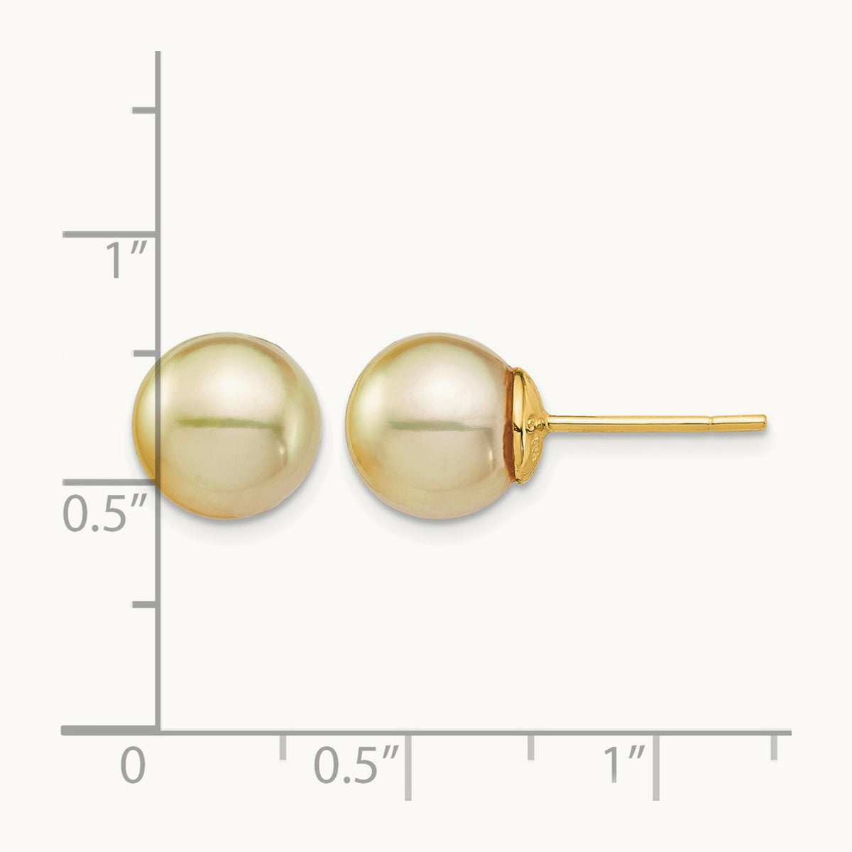 9- Golden Round Saltwater Cultured South Sea Pearl Post Earrings, 10mm, 14K