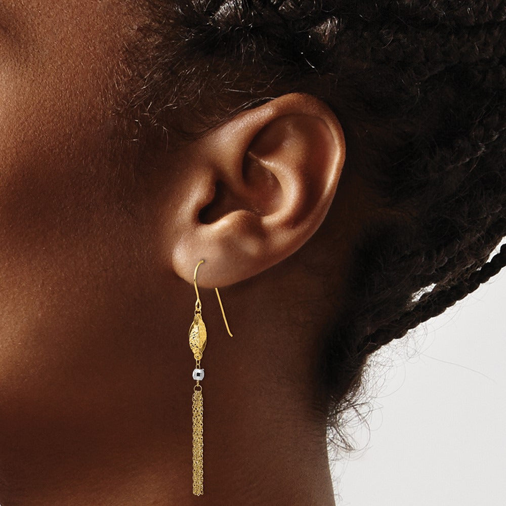 Bead and Chain Dangle Earrings — 14K Two-Tone Gold