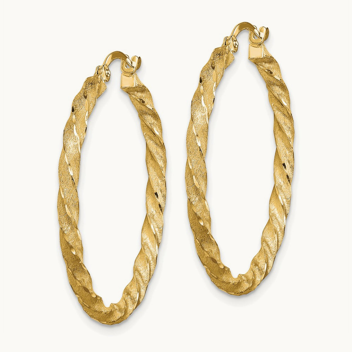 Twisted Satin Diamond-Cut Hoop Earrings — 14K Yellow Gold, 33.5mm