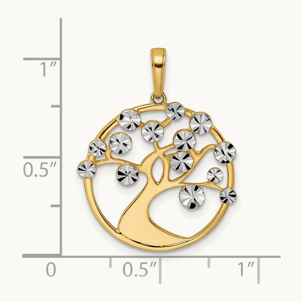 w/White Rhodium Diamond-cut Tree of Life Pendant, 14K