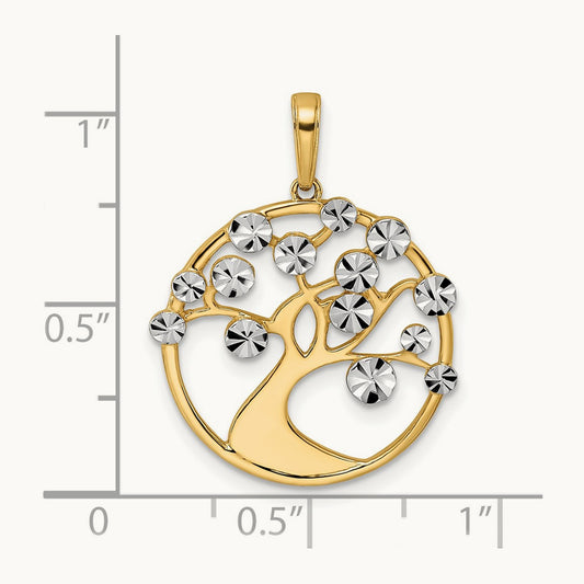w/White Rhodium Diamond-cut Tree of Life Pendant, 14K