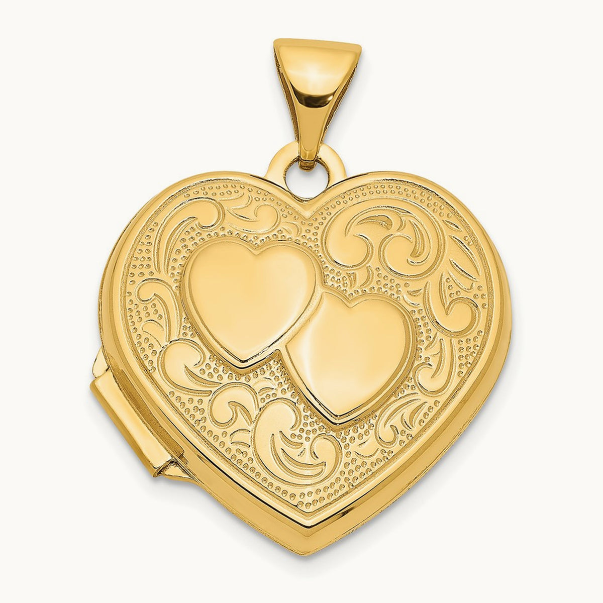 Double Heart Locket — 14K Yellow Gold, 24mm