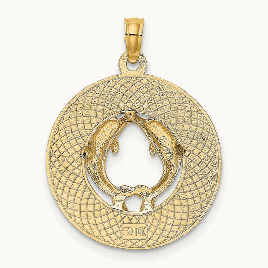 MARCO ISLAND Circle w/ Dolphins Charm, 14K