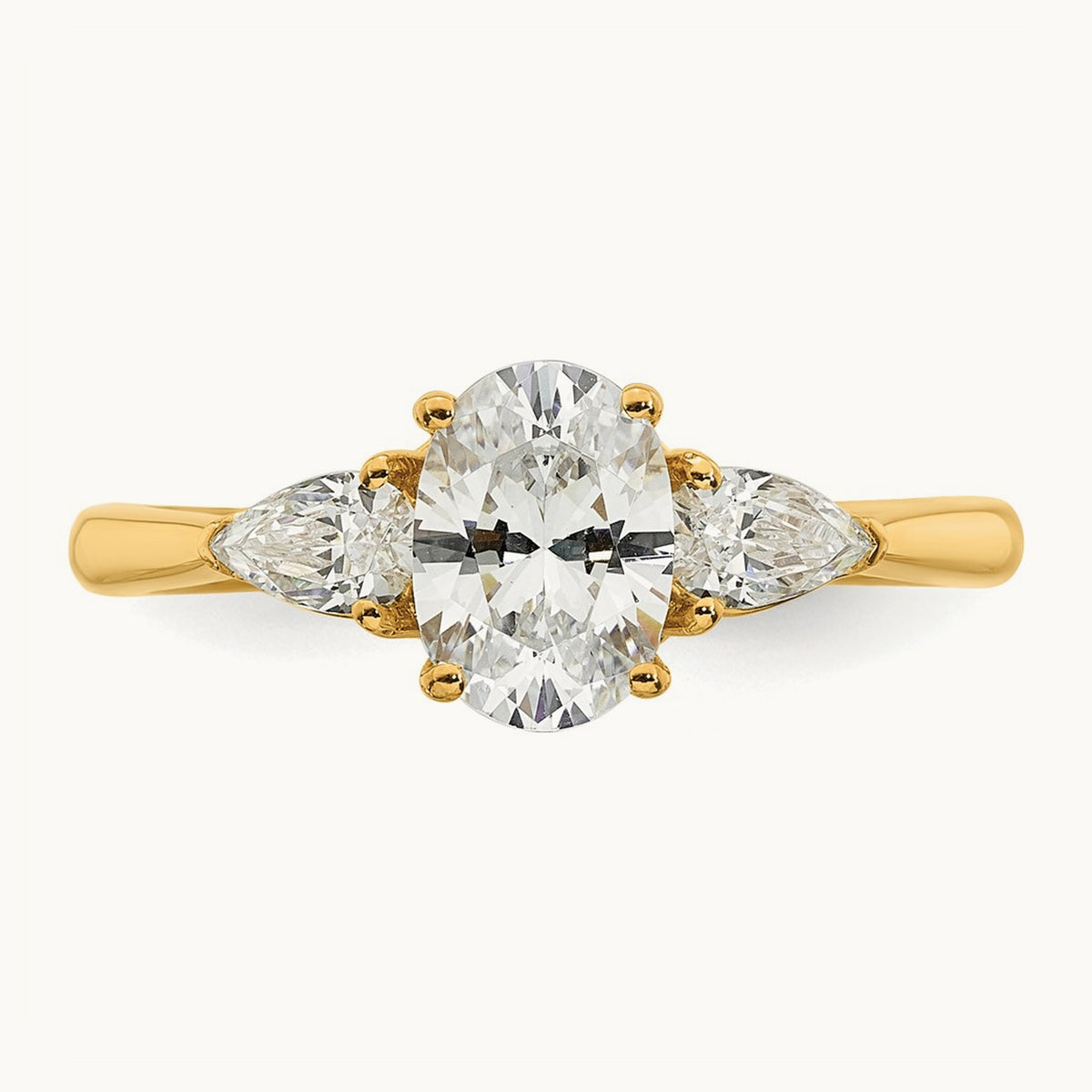 Oval/Pear 3 Stone Engagement Ring, 1.25-3.50 ct tw Lab-Grown Diamond — 1 3/8 ct, 14K Yellow Gold