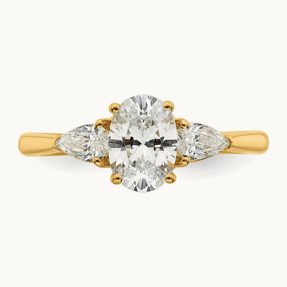 Oval/Pear 3 Stone Engagement Ring, 1.25-3.50 ct tw Lab-Grown Diamond — 1 3/8 ct, 14K Yellow Gold