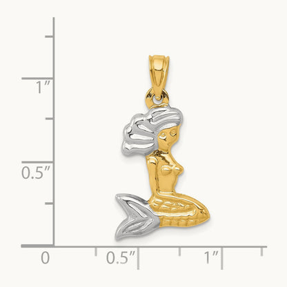 3-D Mermaid Pendant, 14K with White Rhodium