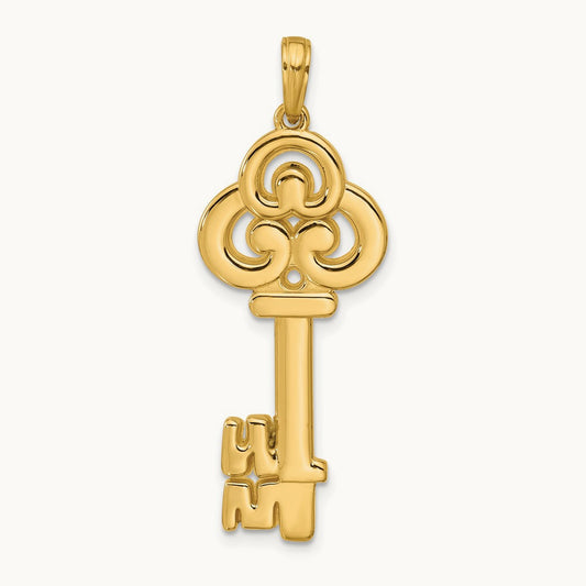 Polished Fancy Key Pendant, 14K