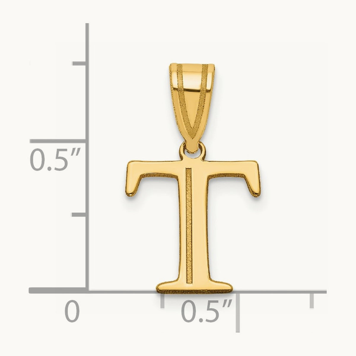 Polished Etched Letter T Initial Pendant, 14K