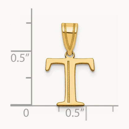 Polished Etched Letter T Initial Pendant, 14K
