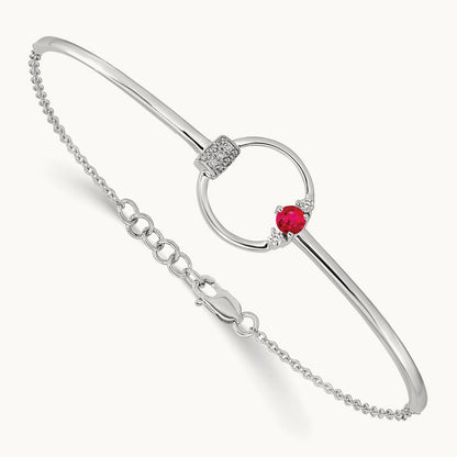 Polished Diamond and Ruby Circle 7in w/.5in ext Bracelet, 14K White