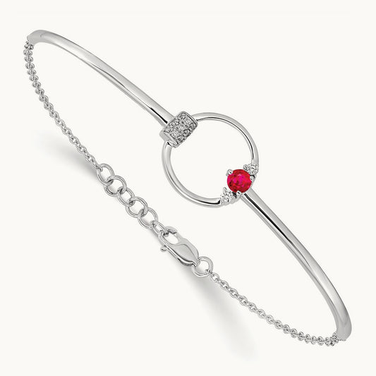 Polished Diamond and Ruby Circle 7in w/.5in ext Bracelet, 14K White