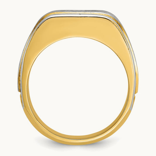 IBGoodman Men's Polished and Satin Diamond Complete Ring, 14K Two-tone