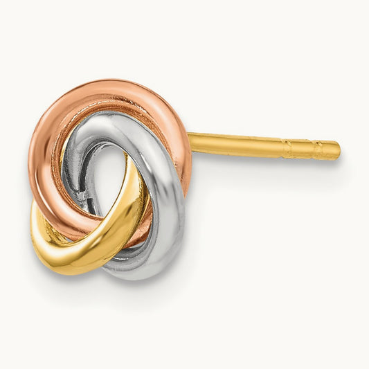 Single 14k Tri-color Twisted Knot Post Earring