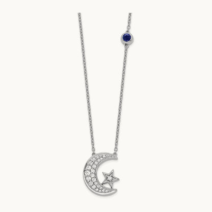 With Created Sapphire Moon/Star Necklace, 0.20 ct tw Lab-Grown Diamond
