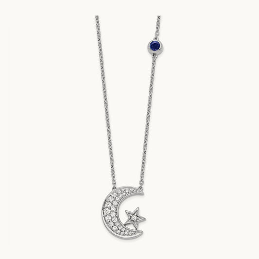 With Created Sapphire Moon/Star Necklace, 0.20 ct tw Lab-Grown Diamond