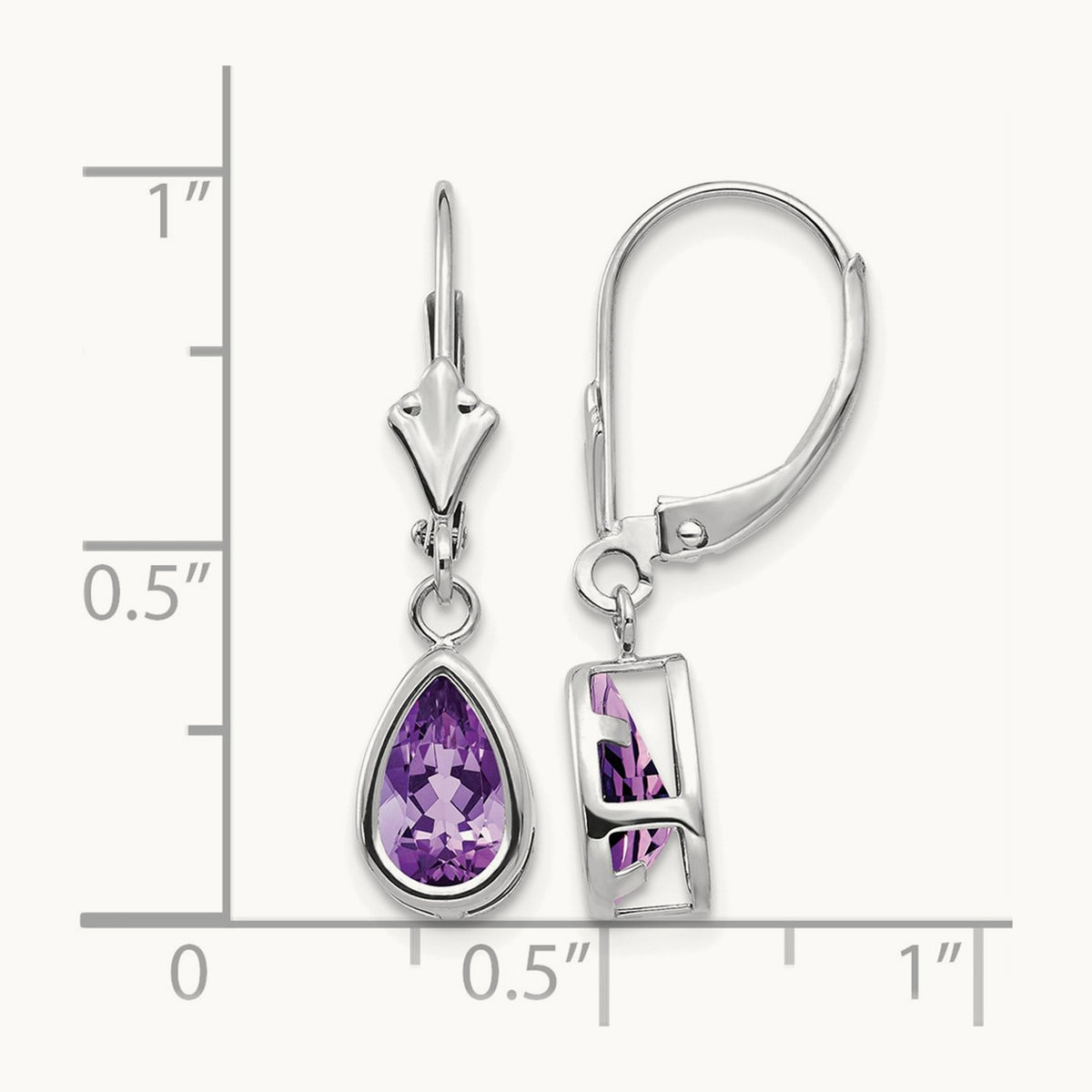 8x5mm Pear Amethyst Leverback Earrings, 14K White Gold