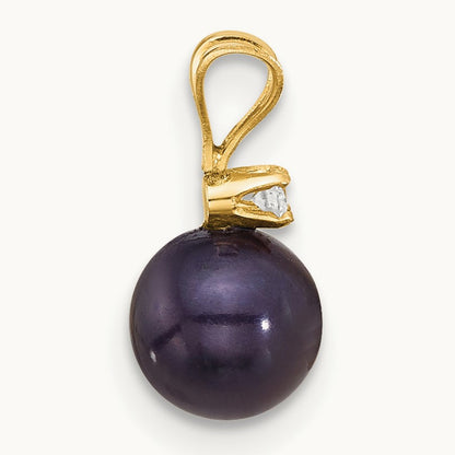 6- Round Black FWC Pearl and .03ct Diamond Pendant, 7mm, 14K