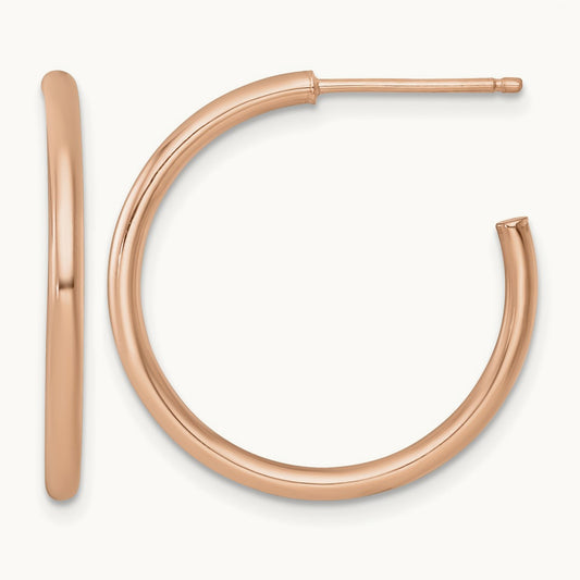 2.0 x Polished Post Hoop Earrings — 14K Rose Gold