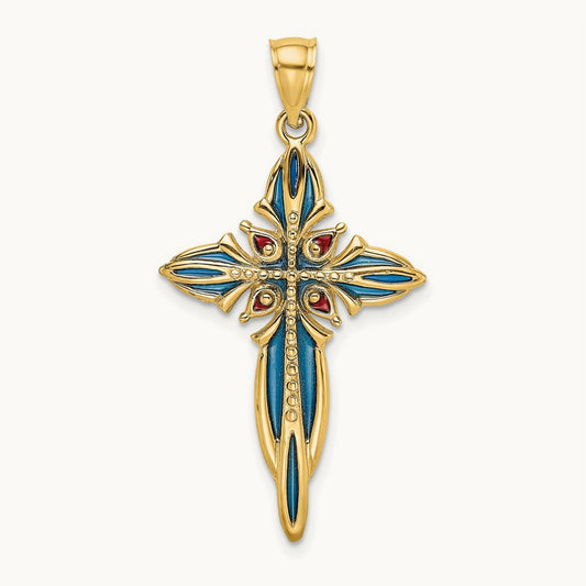 Blue and Red Enameled Cross Charm — 31.75mm
