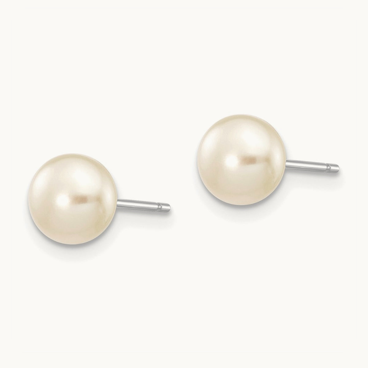 Button Freshwater Cultured Pearl Stud Post Earrings — 14K White Gold