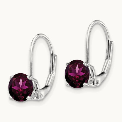 Rhodolite Garnet Leverback Earrings, 6mm, 14K White Gold