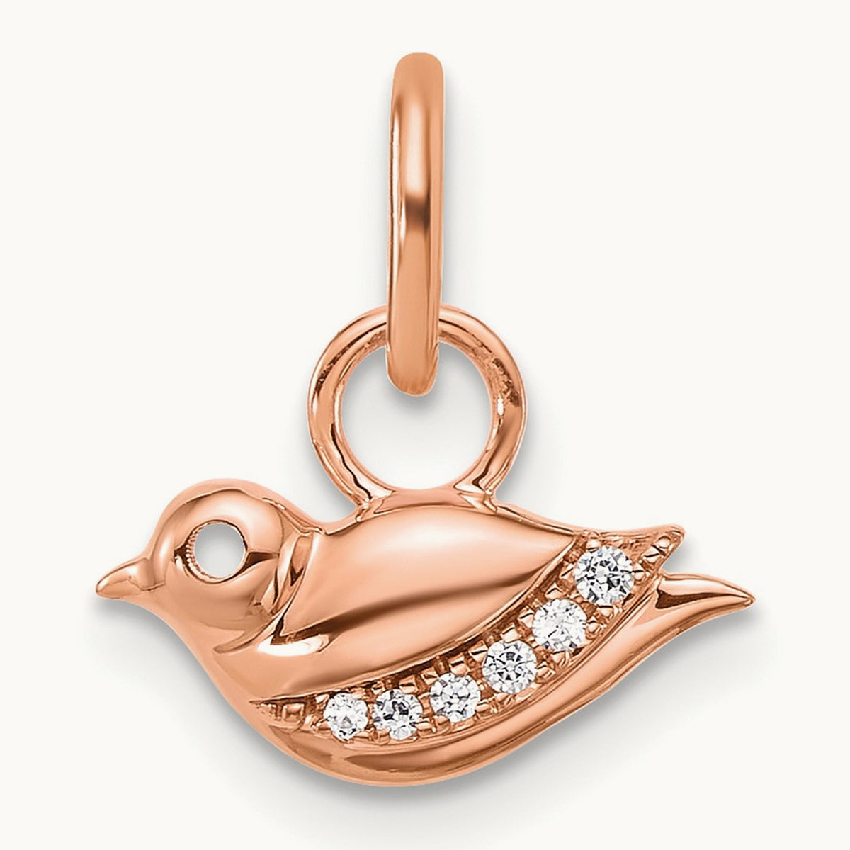Polished Diamond Bird Charm, 14K Rose Gold