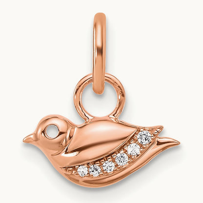Polished Diamond Bird Charm, 14K Rose Gold