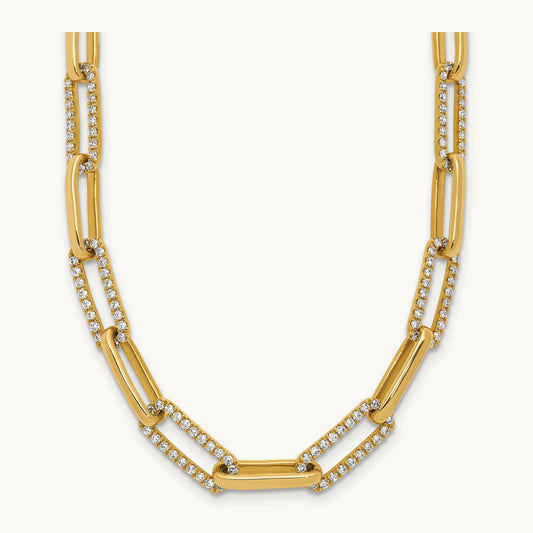 Fashion Paperclip Necklace, 3.75 ct tw Lab-Grown Diamond — 14K Yellow Gold