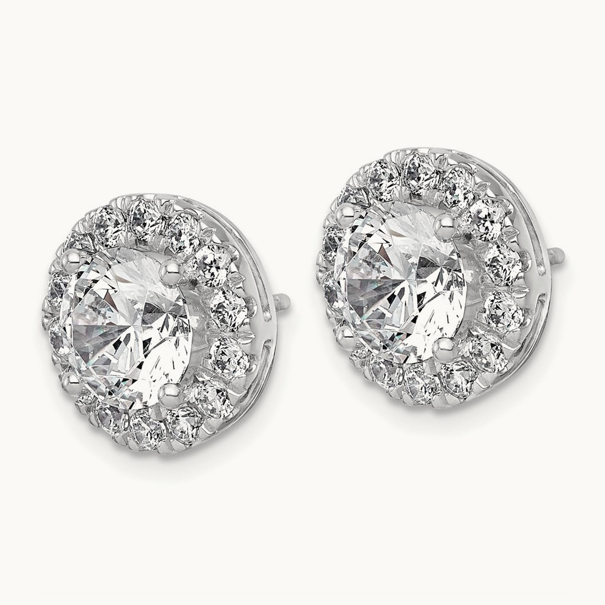 Round Halo Post Earrings, 0.50-7.50 ct tw Lab-Grown Diamond — 5 ct, 14K White Gold