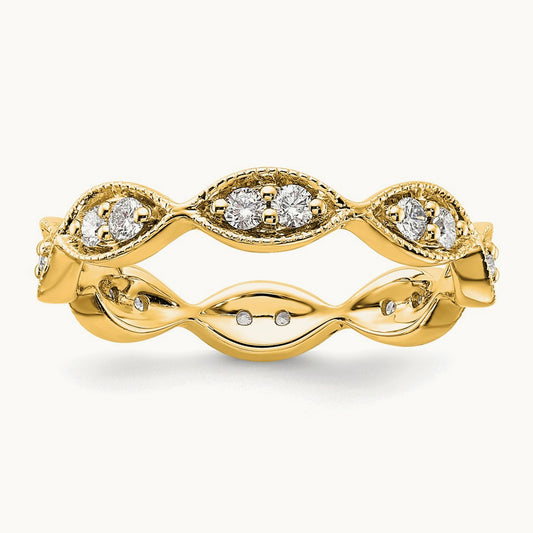 Polished Vintage Pave Diamond Eternity Band, 14K Gold — 14K Yellow Gold