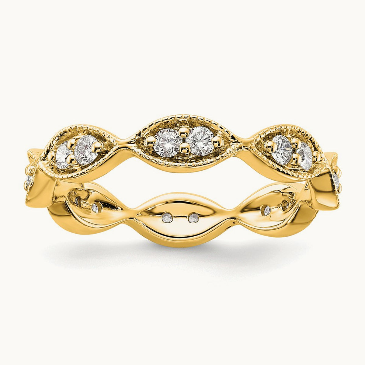 Polished Vintage Pave Diamond Eternity Band, 14K
