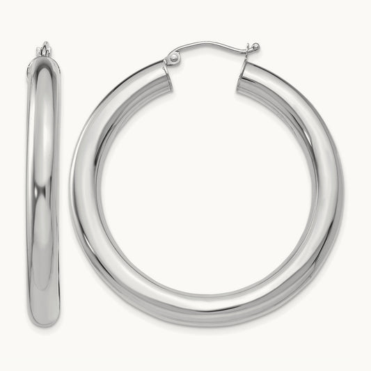 Polished Lightweight Hoop Earrings — 14K White Gold