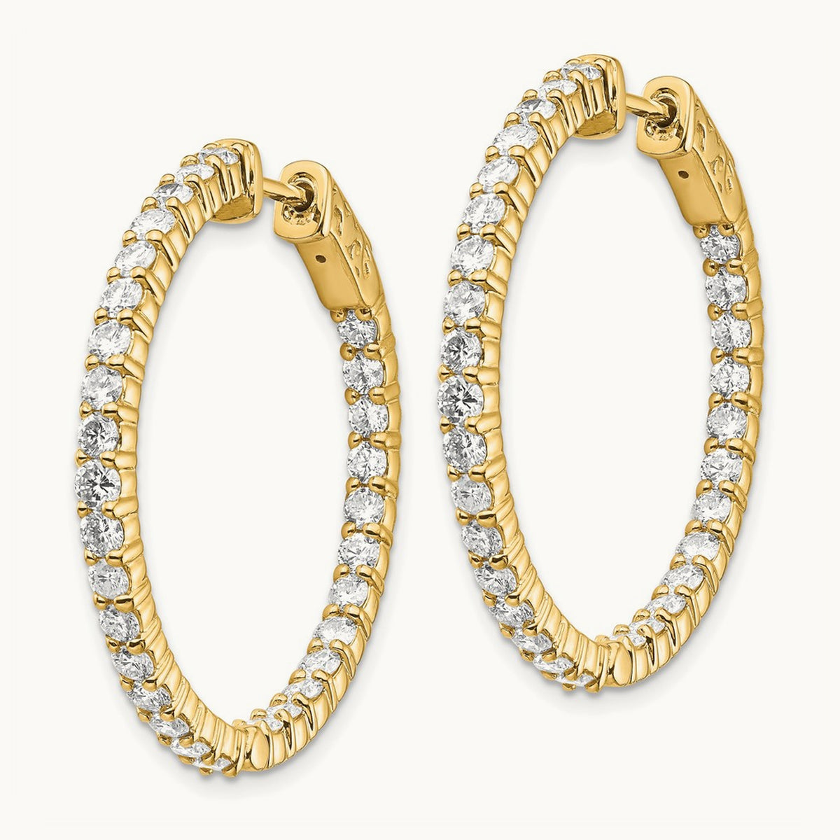 Diamond Round Hoop w/Safety Clasp Earrings, 14K