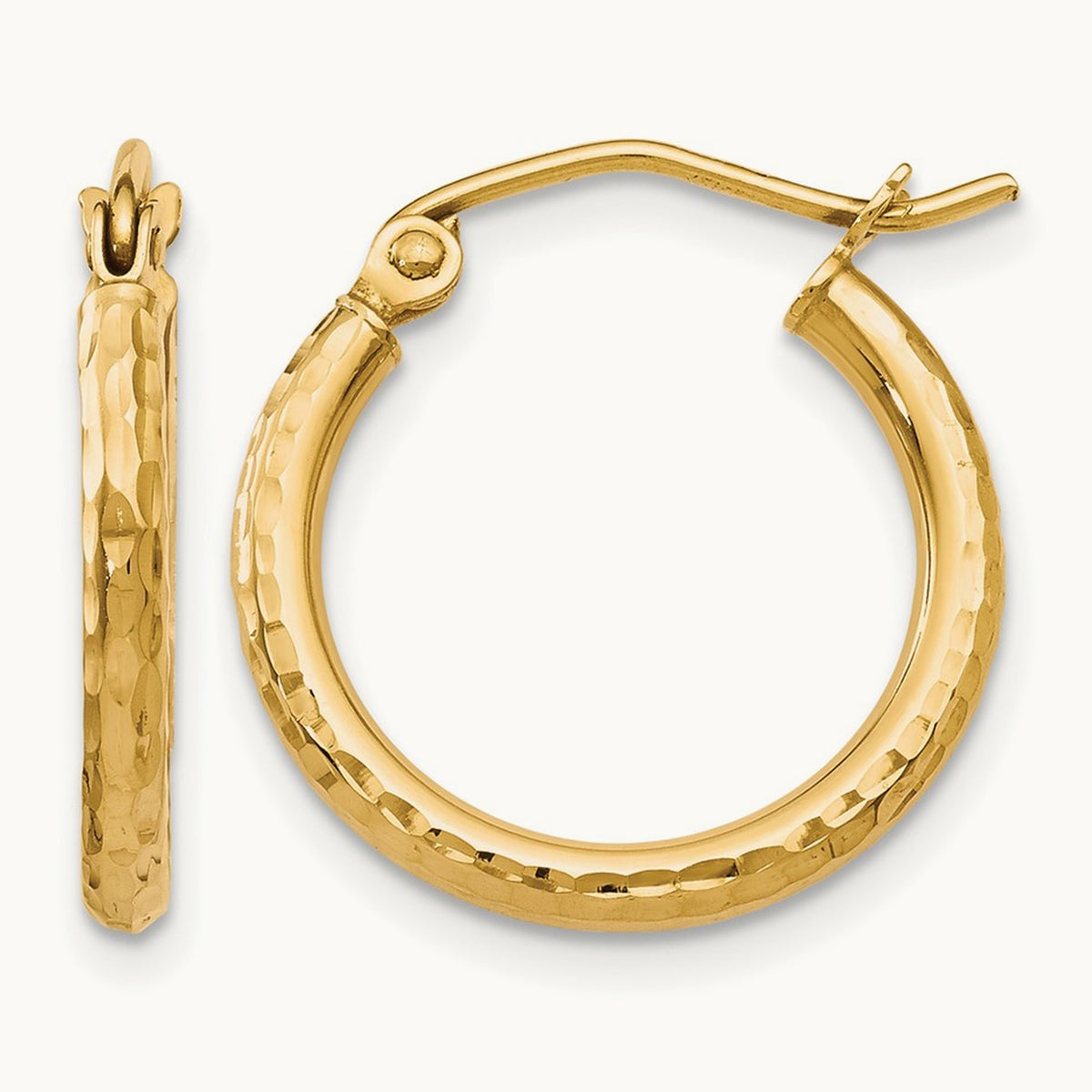 Diamond-cut Hinged Hoop Earrings — 10K Yellow Gold, 17mm