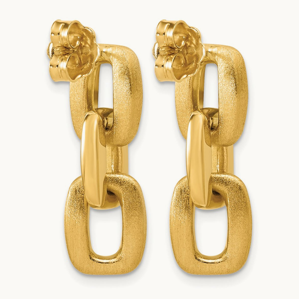 Polished and Brushed Squared Link Dangle Post Earrings, 14K — Leslie's