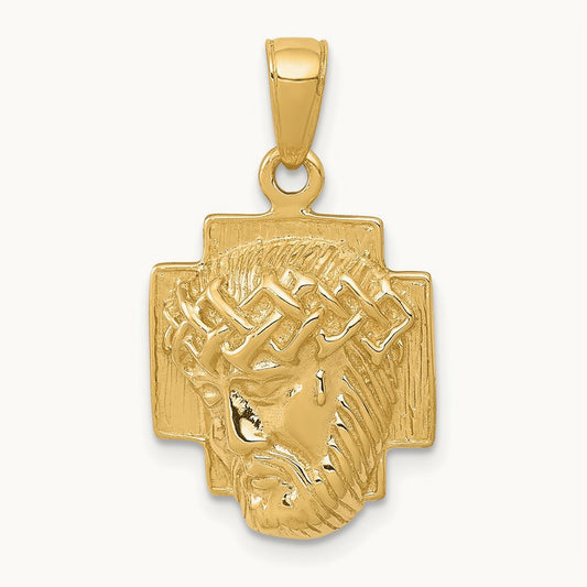 Polished Small Jesus Head With Crown Pendant, 14K Gold
