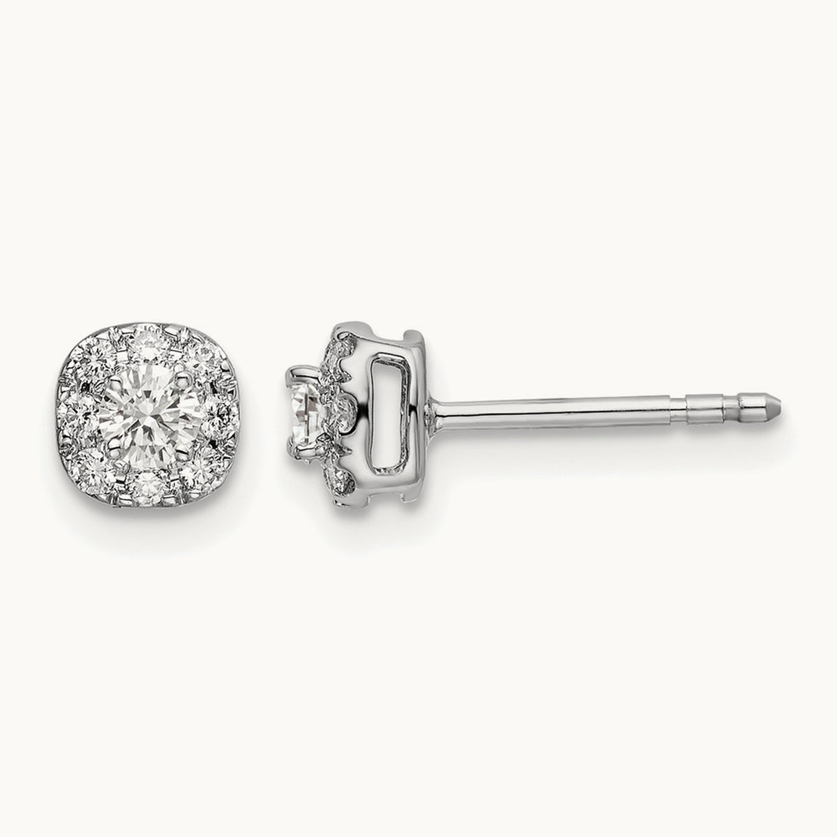 Cushion Halo Post Earrings, 0.25-1.00 ct tw Lab-Grown Diamond — 1/3 ct, 14K White Gold