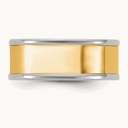 W/Y Step Up Flat Edge Wedding Band, 8mm, 14K Two-tone