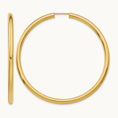 Polished Endless Tube Hoop Earrings, 3.00mm, 14K