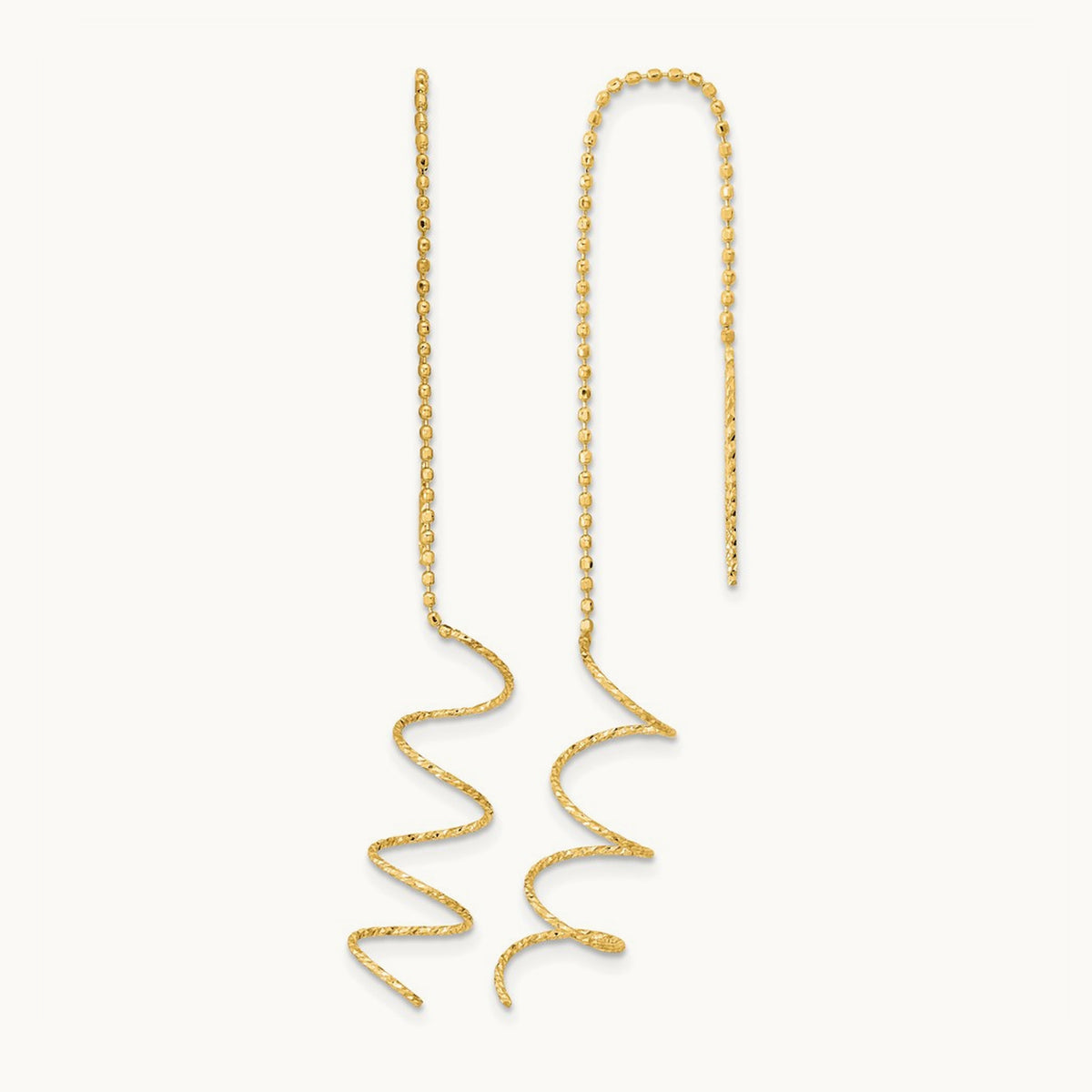 Polished Diamond-cut Spiral Threader Earrings — 14K Yellow Gold