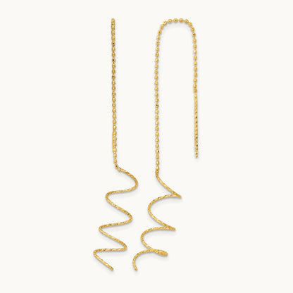 Polished Diamond-cut Spiral Threader Earrings — 14K Yellow Gold