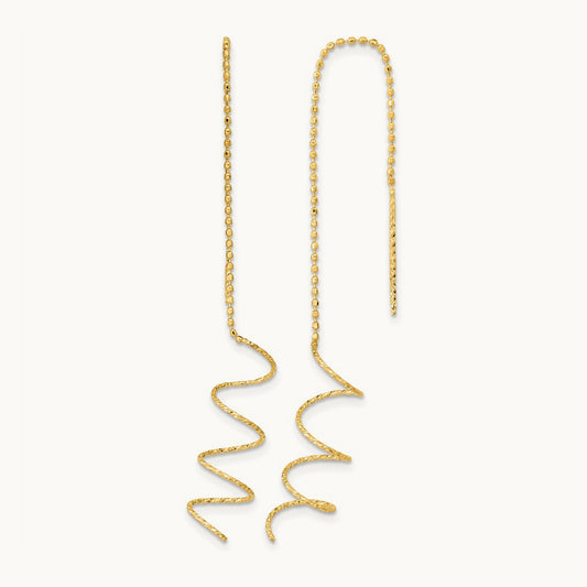 Polished Diamond-cut Spiral Threader Earrings — 14K Yellow Gold